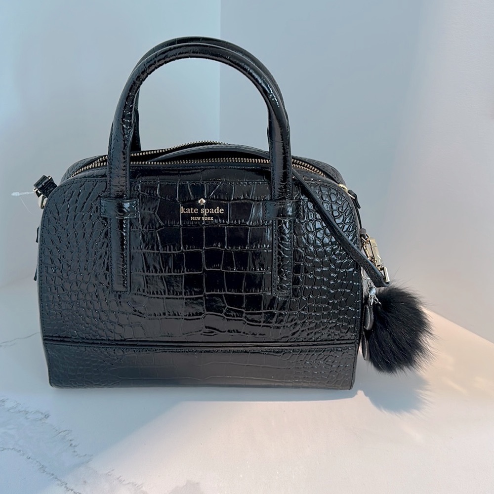 Kate Spade Croc Black Dome Top Handle Bag NWT
